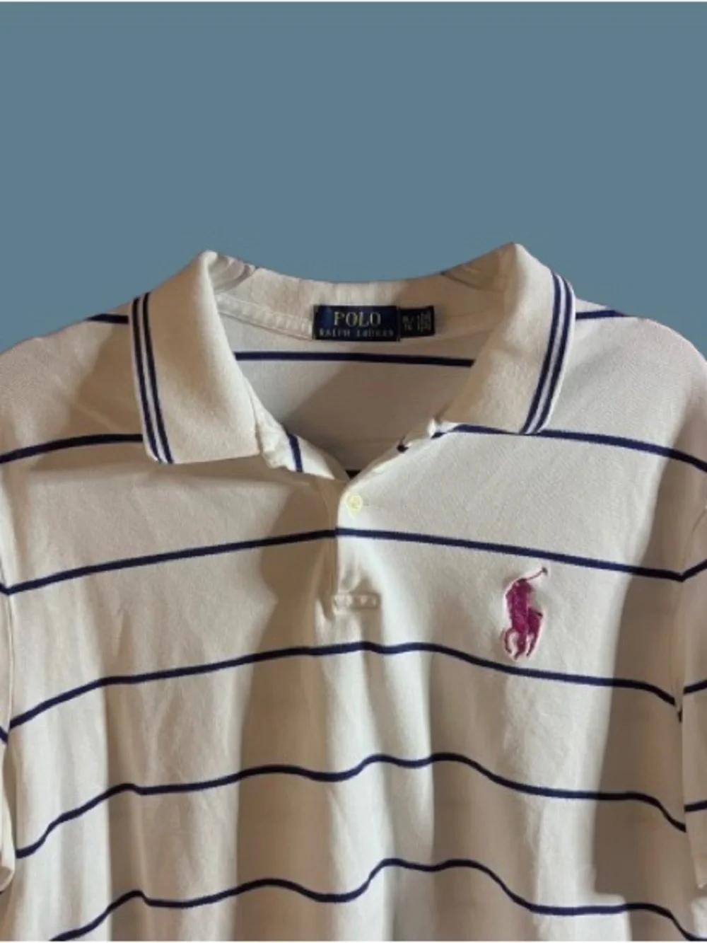Ralph Lauren White Polo with Navy Stripes and Pink Pony XL